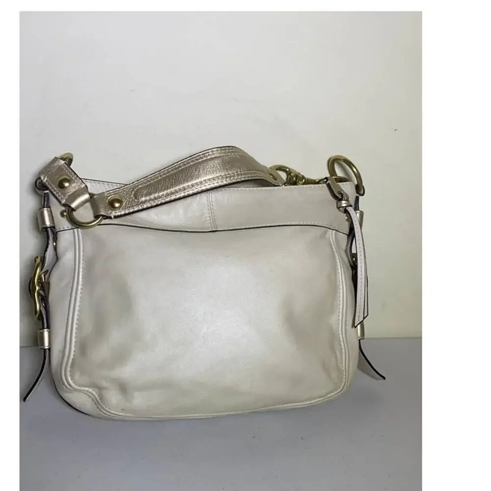 Coach Cream and Metallic Leather Hobo Bag vtg